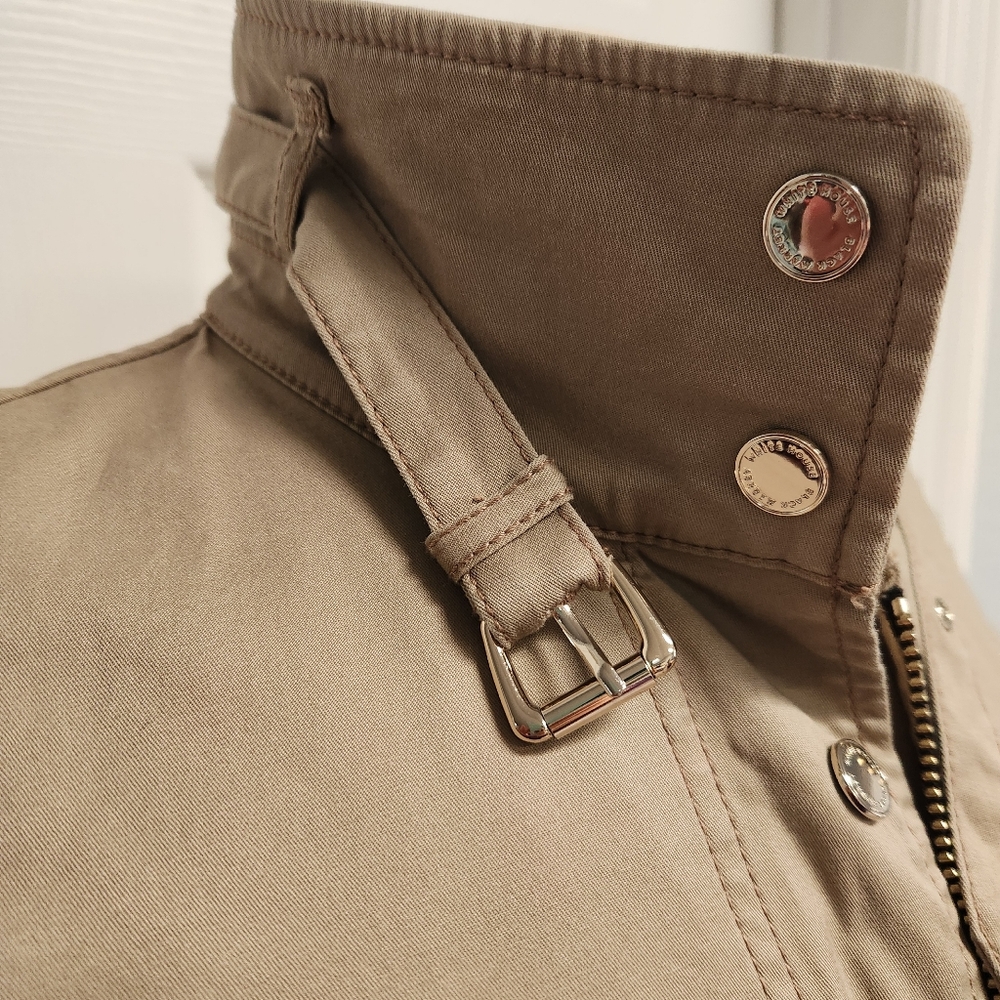 Taupe Fitted Buckle Collar Utility Jacket from White House Black Market. - Picture 7 of 15